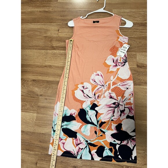 JM Collection Women's Floral Shift Jersey Sleeveless Dress, Size PP coral combo - Picture 7 of 7